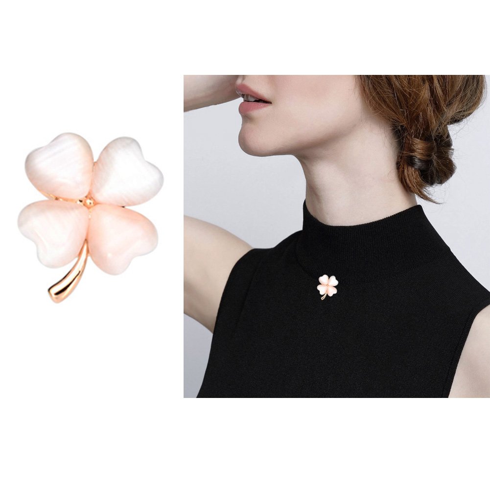 joyci 一体式优雅女式胸针幸运四叶草别针迷你猫眼石女孩时尚胸针开衫